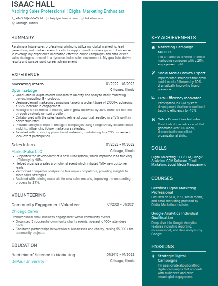 Digital Marketing Resume Sample