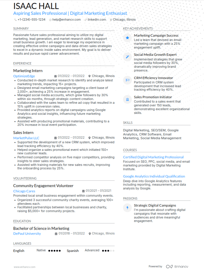 Digital Marketing Resume Sample