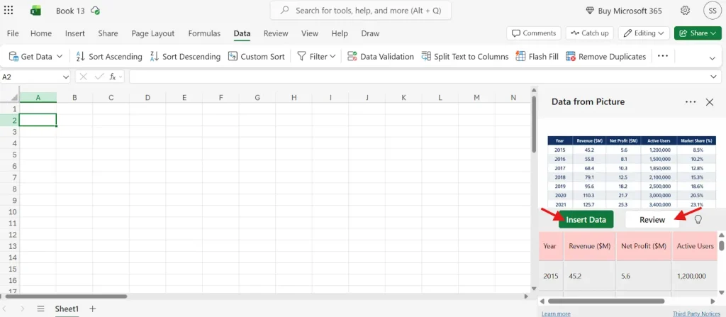 insert data and review