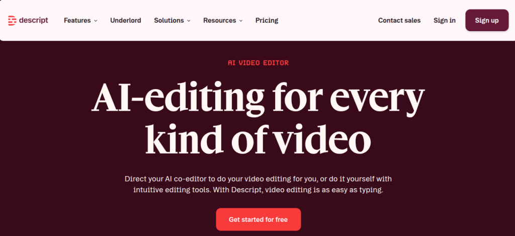 descript video editing ai tool