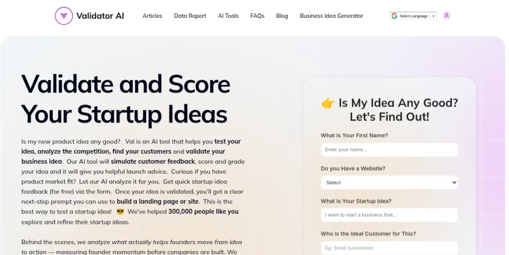 Validator AI for idea generation for business