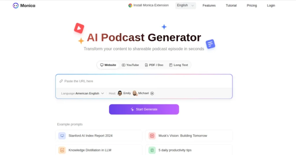 Monica AI Podcast: Best for Converting Articles & PDFs