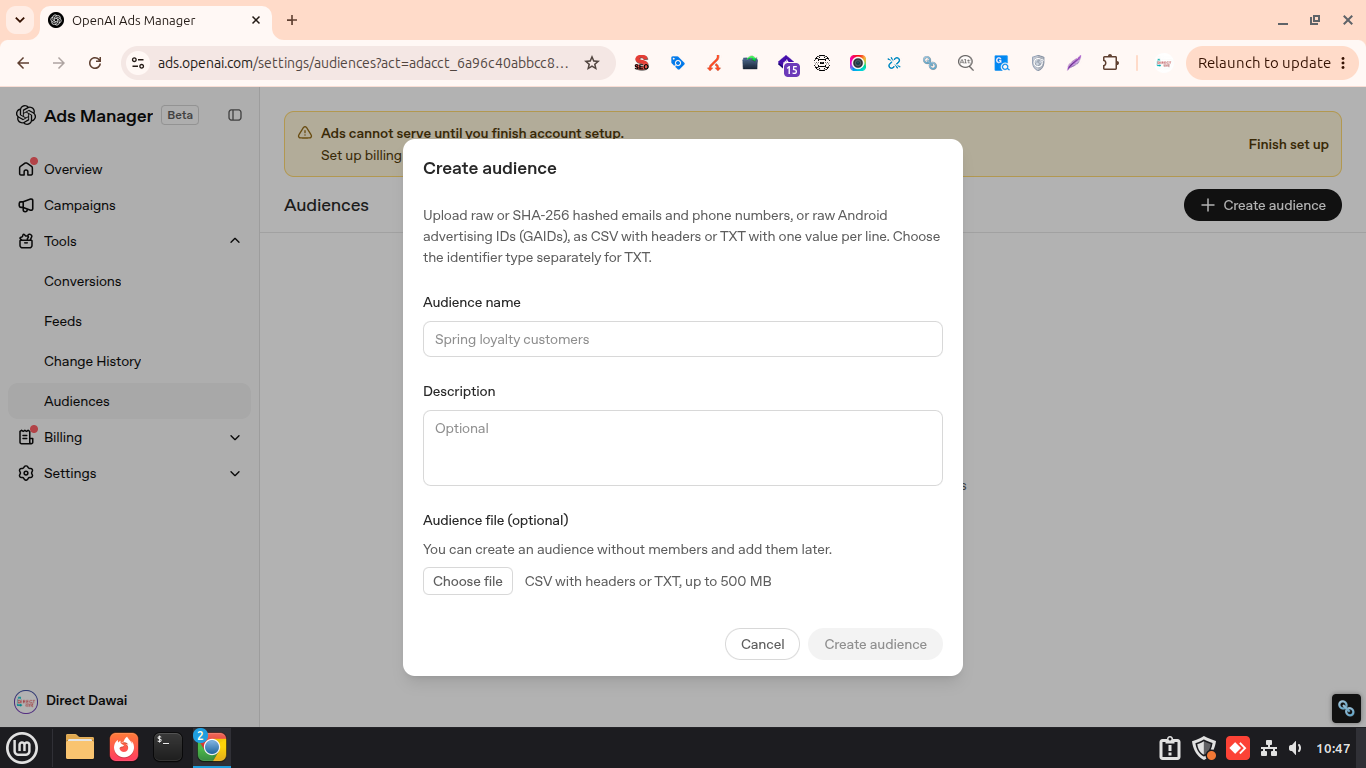 create audience in chatgpt ads manager