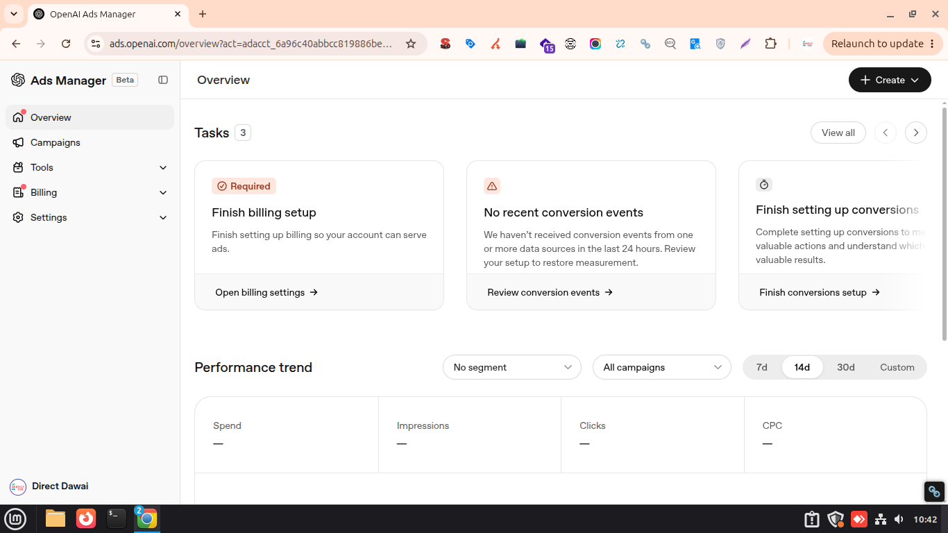 chatgpt ads manager dashboard overview