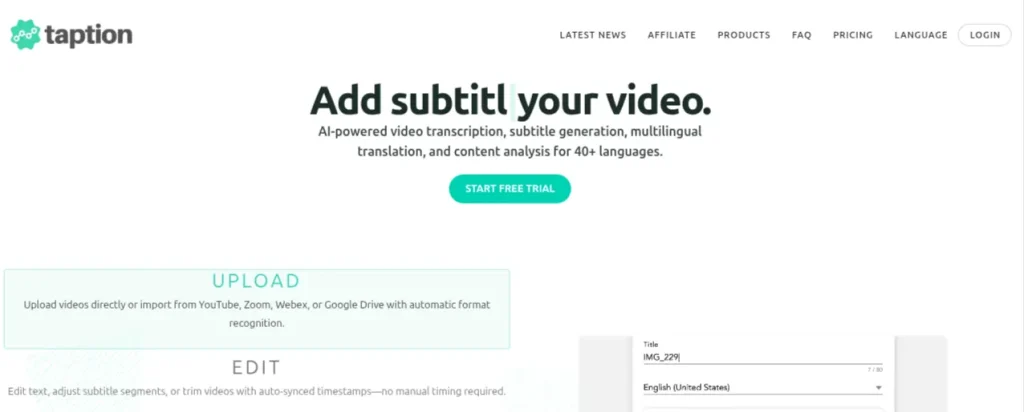 Taption AI video transcription
