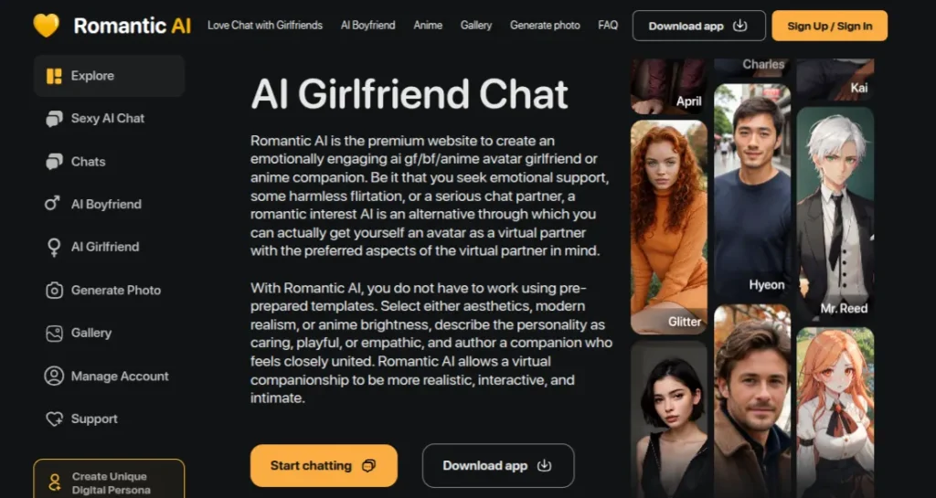 romantic ai chat app